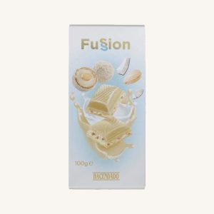 Fussion - white chocolate with creamy coconut filling and chopped almonds, from Jijona, Alicante, bar 100g main